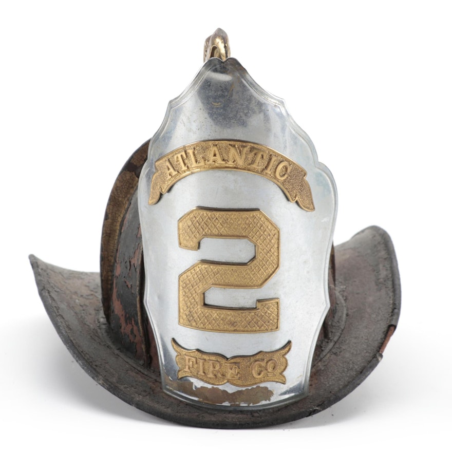 "Atlantic 2 Fire Co." Victorian High Eagle Firefighting Leather Helmet, 1882