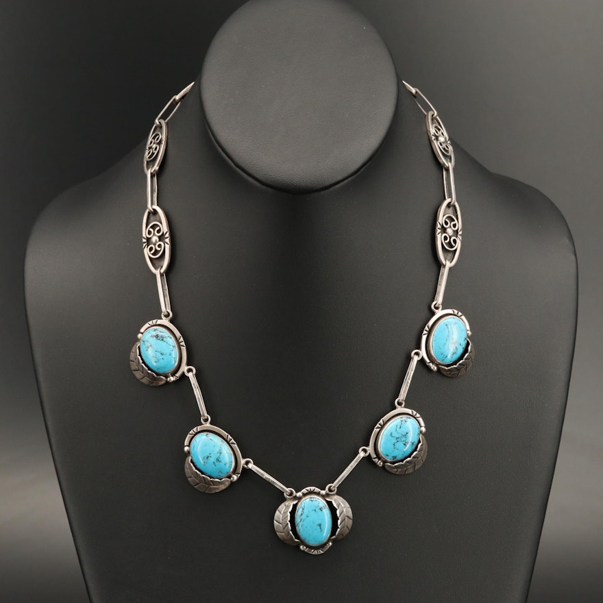 Southwestern Style Sterling Imitation Turquoise Necklace