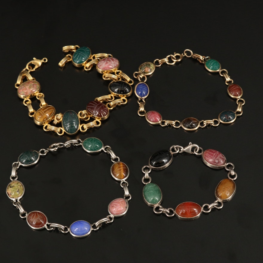 Vintage Scarab Bracelets Including Sterling and Gold-Filled