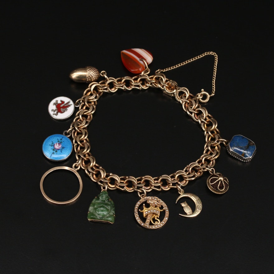 Charm Bracelet Including Agate, Pearl, Sodalite and Serpentine
