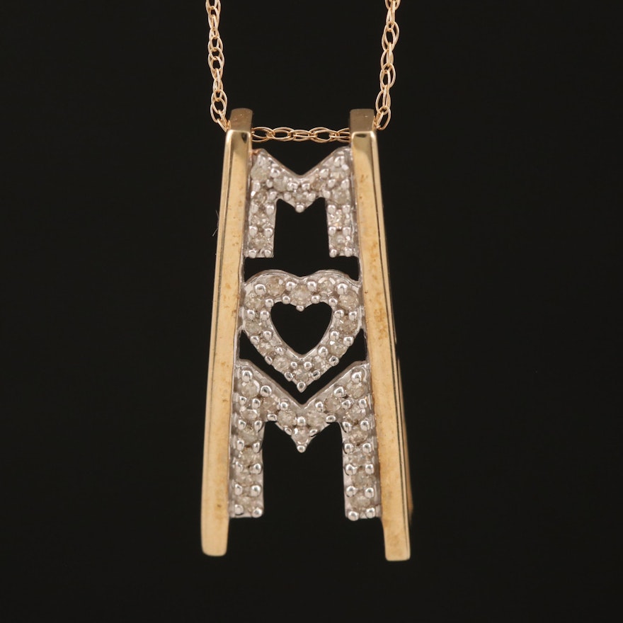10K Diamond "Mom" Necklace