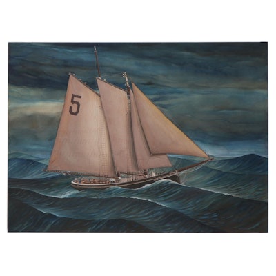 Keith Miller Maritime Watercolor Painting "Pilot Schooner, Hesper," 1976