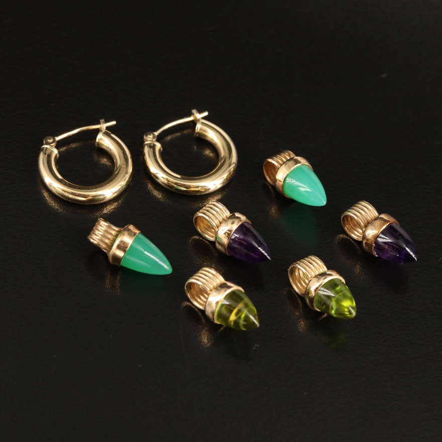 14K Hoop Earrings with Interchangeable Gemstone Enhancers