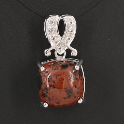 Sterling Mahogany Obsidian and Topaz Square Pendant