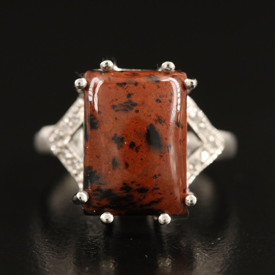 Sterling Silver Mahogany Obsidian and Topaz Ring