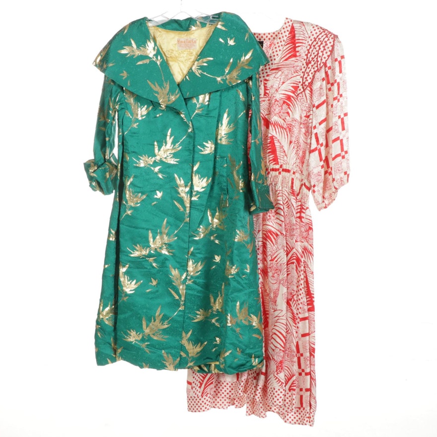 Diane Freis Silk Dress with Asian Dress Set and Shawl Collar Jacket, Vintage