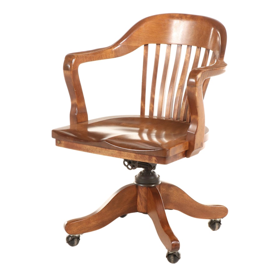 B.L. Marble Chair Co., Birch Banker's Swivel Armchair, Early 20th Century