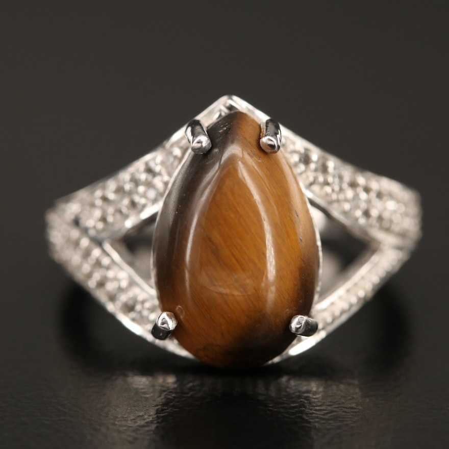 Sterling Tiger's Eye and Topaz Ring