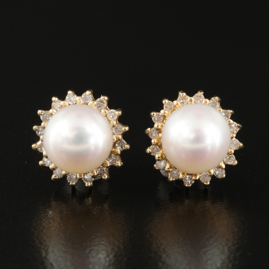 14K Pearl and Diamond Halo Earrings