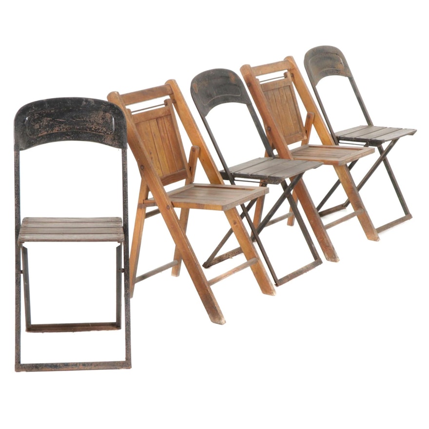 Folding Metal and Wood Chairs