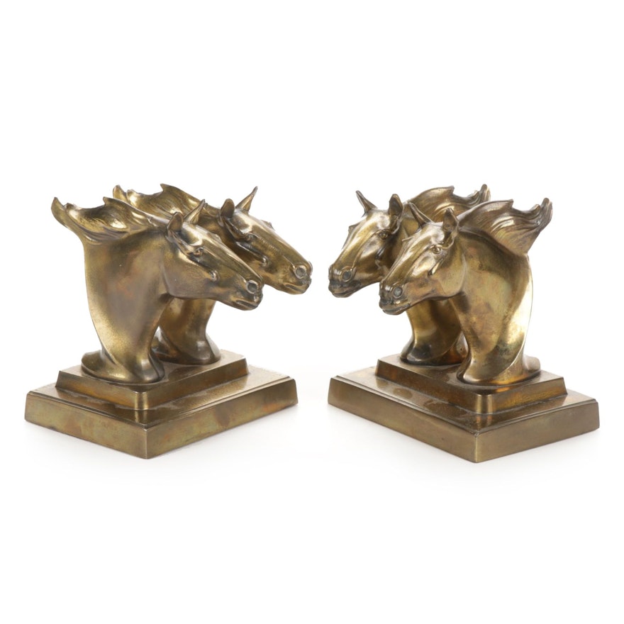 Pair of Frankart Inc. Brass Double Horse Head Bookends