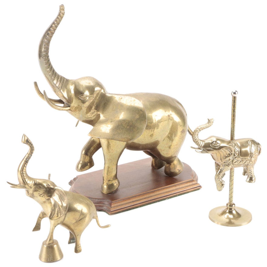 Cast Brass Elephant Figurines, Late 20th Century