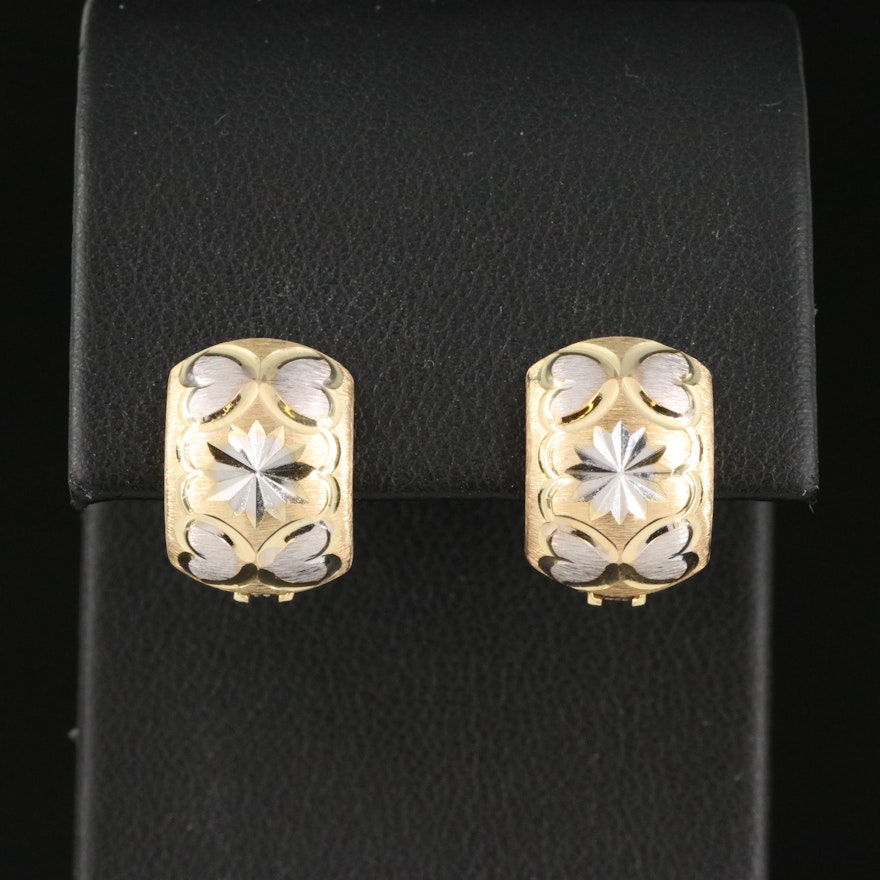 14K Huggie Earrings with Etched Hearts