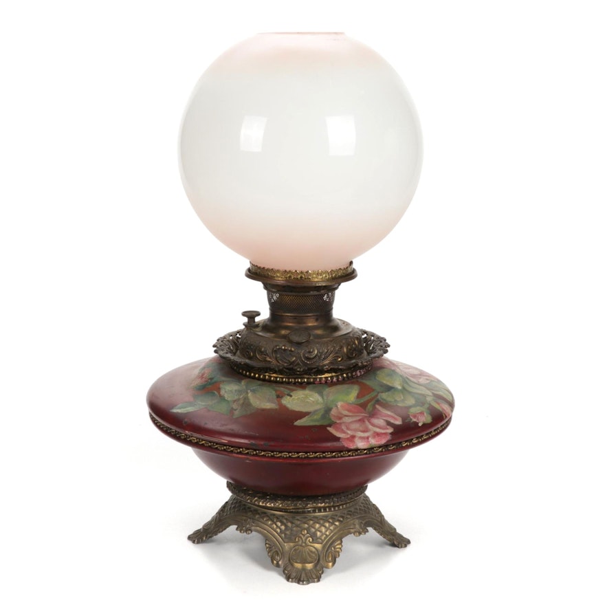 Parker Hand-Painted Victorian Oil Parlor Lamp