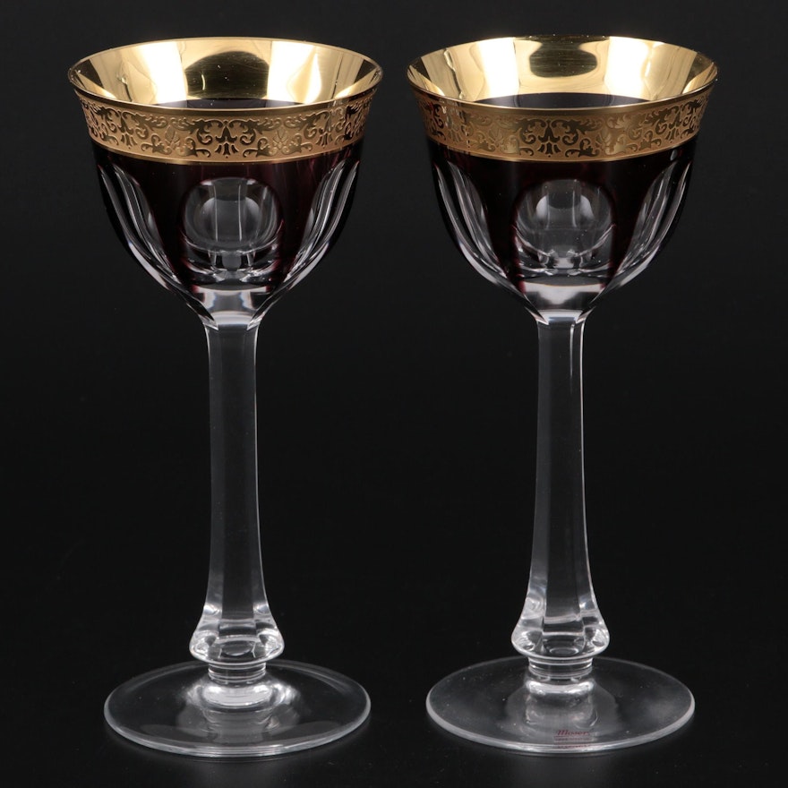 Moser Cut to Clear with Gilt Trim Crystal Wine Glasses