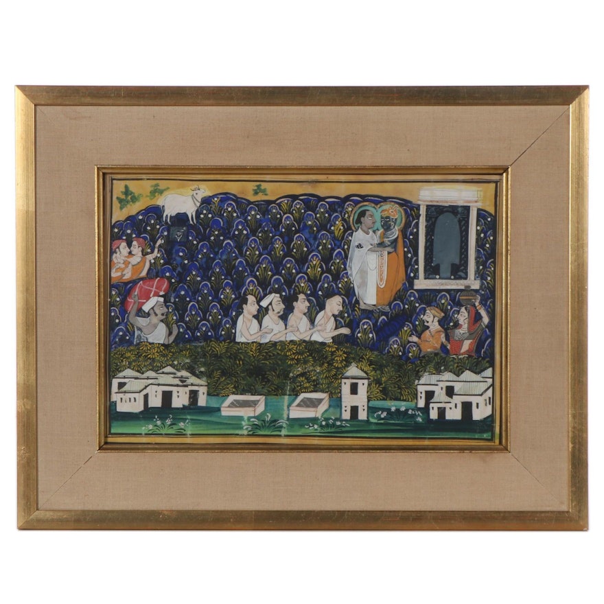 Rajasthan School Style Gouache Painting of Sri Nathji, Early-Mid-20th Century