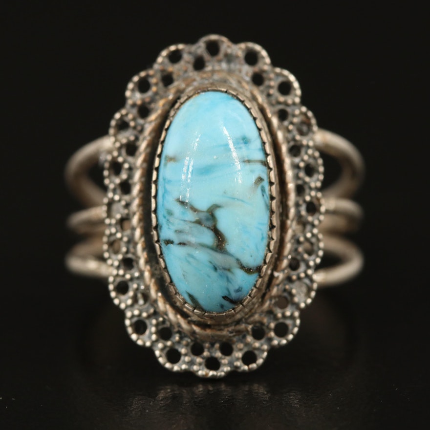Beau Sterling Silver Imitation Turquoise Ring