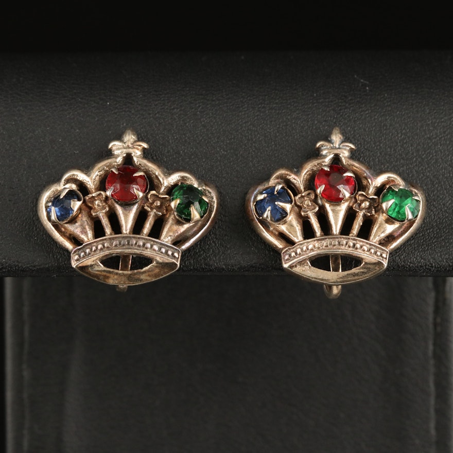 Sterling Crown Earrings with Glass