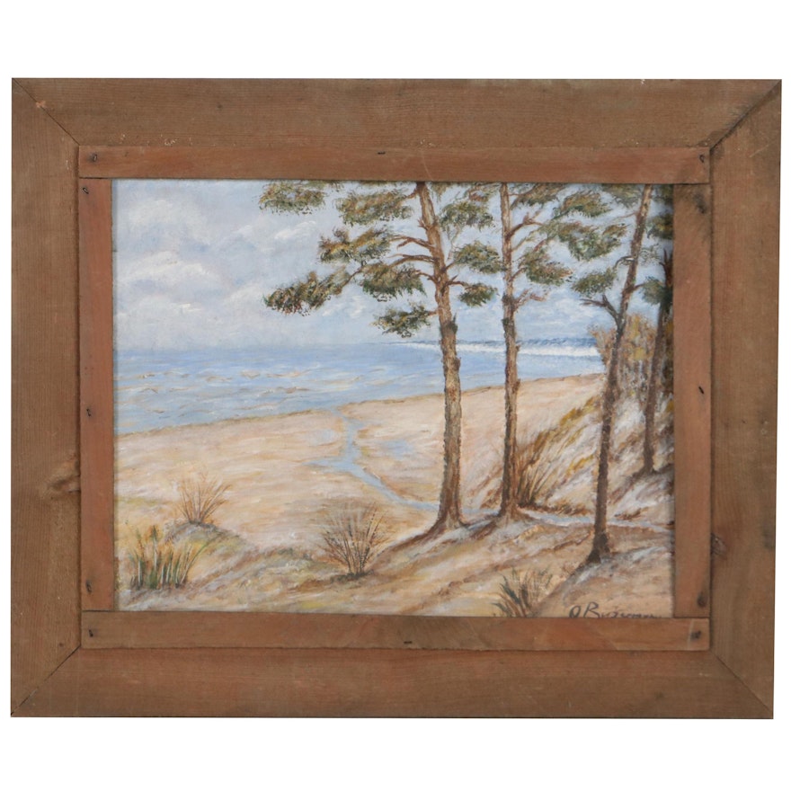 Coastal Landscape Oil Painting, Late 20th Century