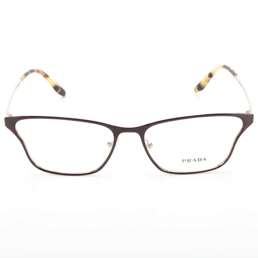 Prada VPR60X Rectangular Cat Eye Red-Gold-Havana Eyeglasses with Box and Case