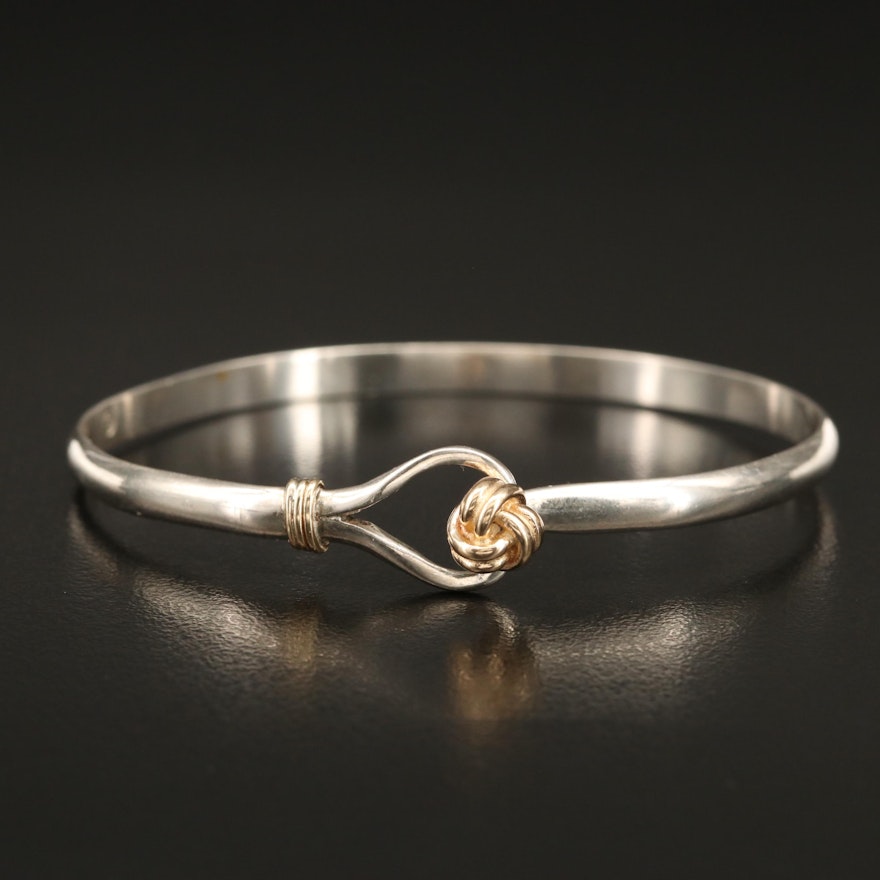 Sterling Love Knot Bangle with 14K Accents