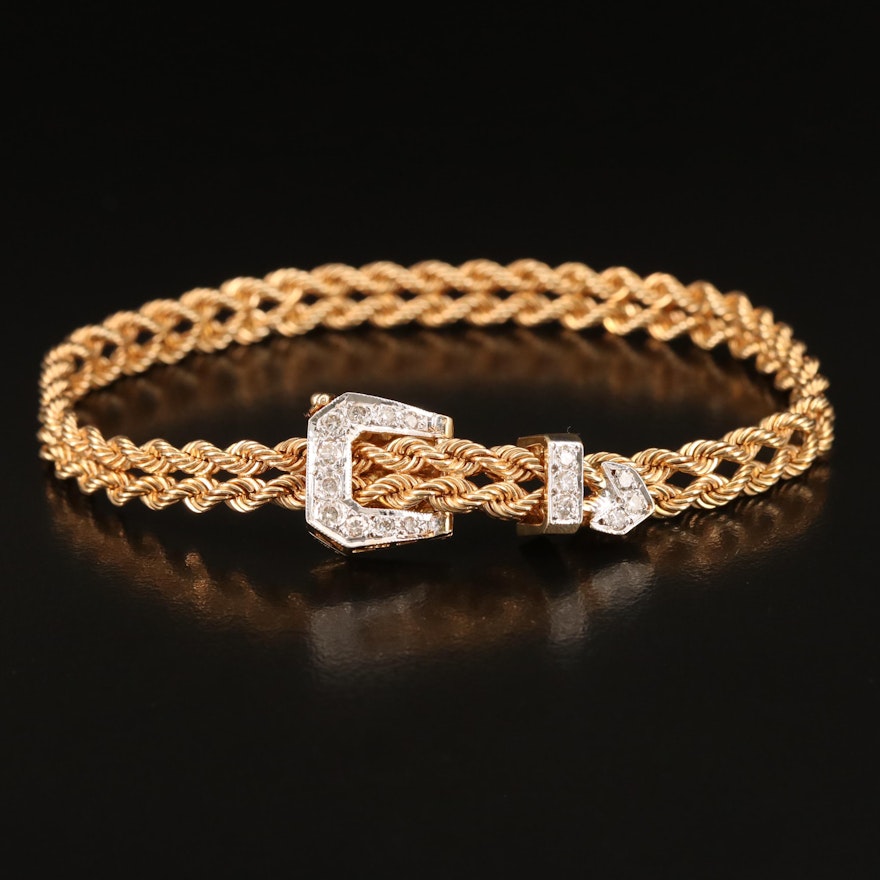 Vintage 14K Gold 0.44 CTW Diamond Buckle Bracelet