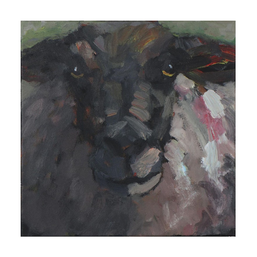 Elle Raines Acrylic Painting of Sheep, 21st Century