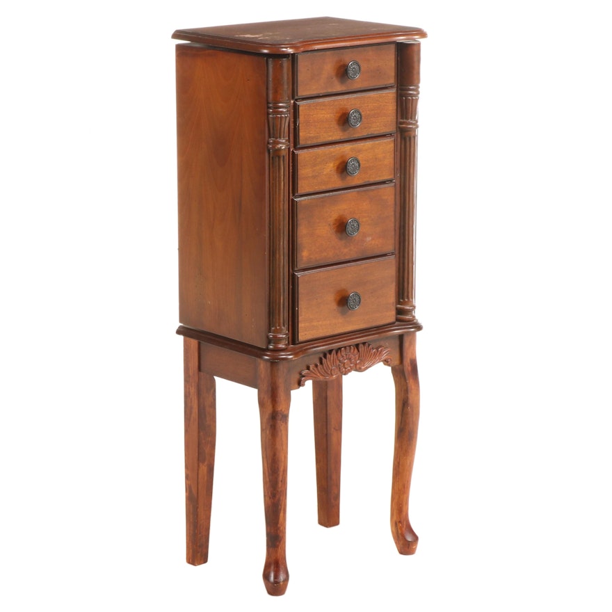 French Provincial Style Walnut Freestanding Jewelry Chest of Drawers