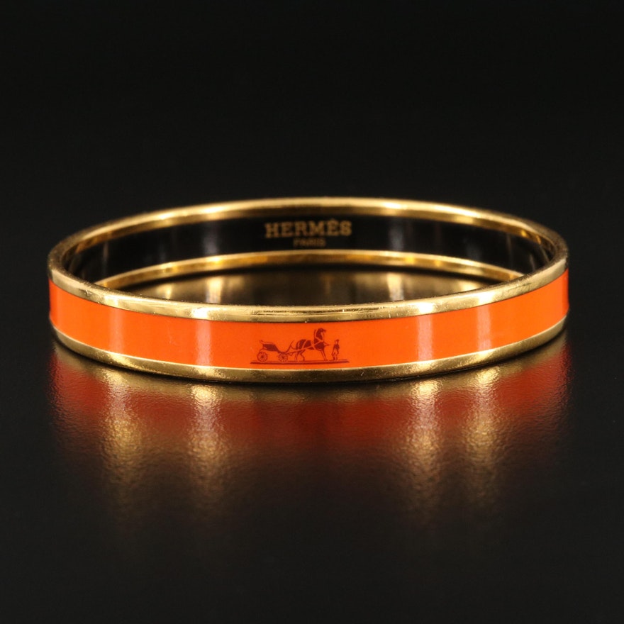 Hermès Caleche Signature Orange Enamel Bracelet