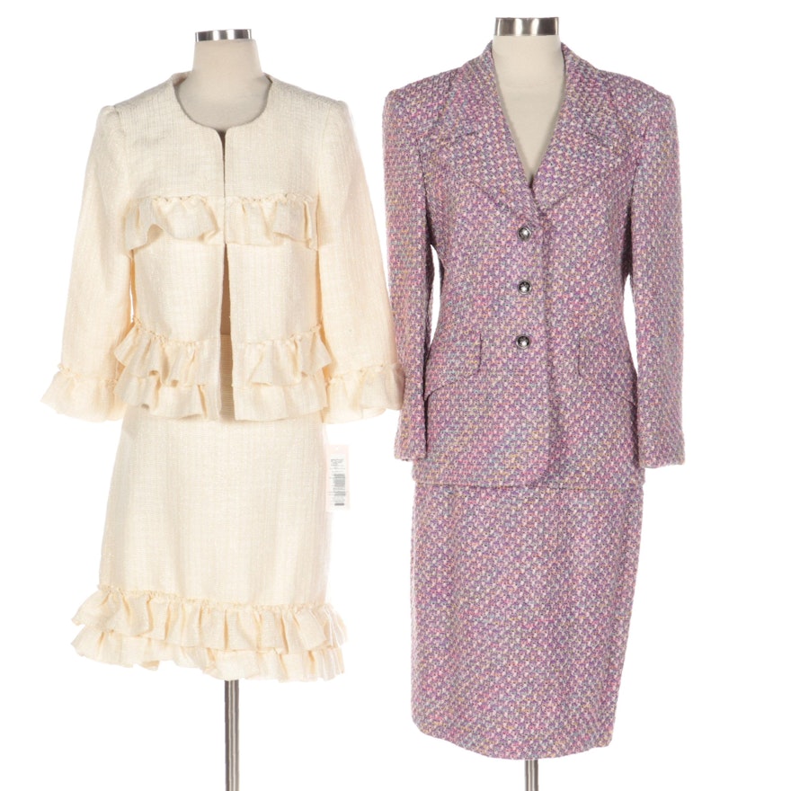 Escada Tweed Skirt Suit in Lavender and Nanette Lepore Metallic Skirt Suit
