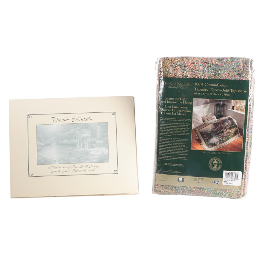 Thomas Kinkade "The Garden of Prayer" Tapestry Throw with Collector's Prints