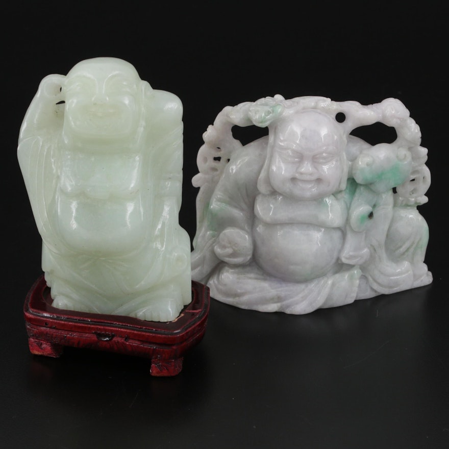 Chinese Carved Jadeite and Serpentine Budai Figurines