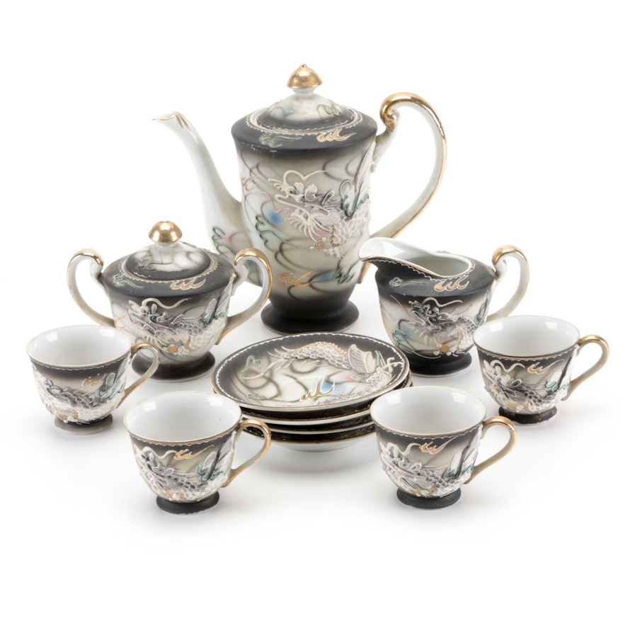 Royal Japan Hand-Painted Moriage Dragonware Coffee Set, Mid-20th Century