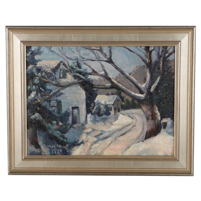 Landscape Oil Painting of Winter Scene, 1938