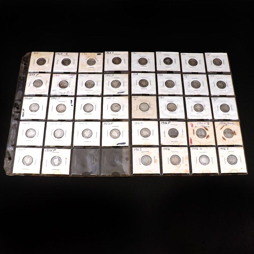Thirty-eight Various Silver Barber Dimes