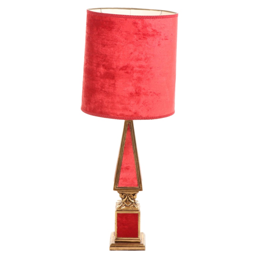 Velvet and Giltwood Table Lamp
