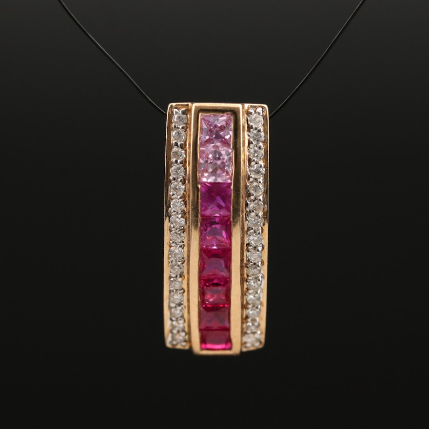 14K Sapphire, Ruby and Diamond Slide Pendant