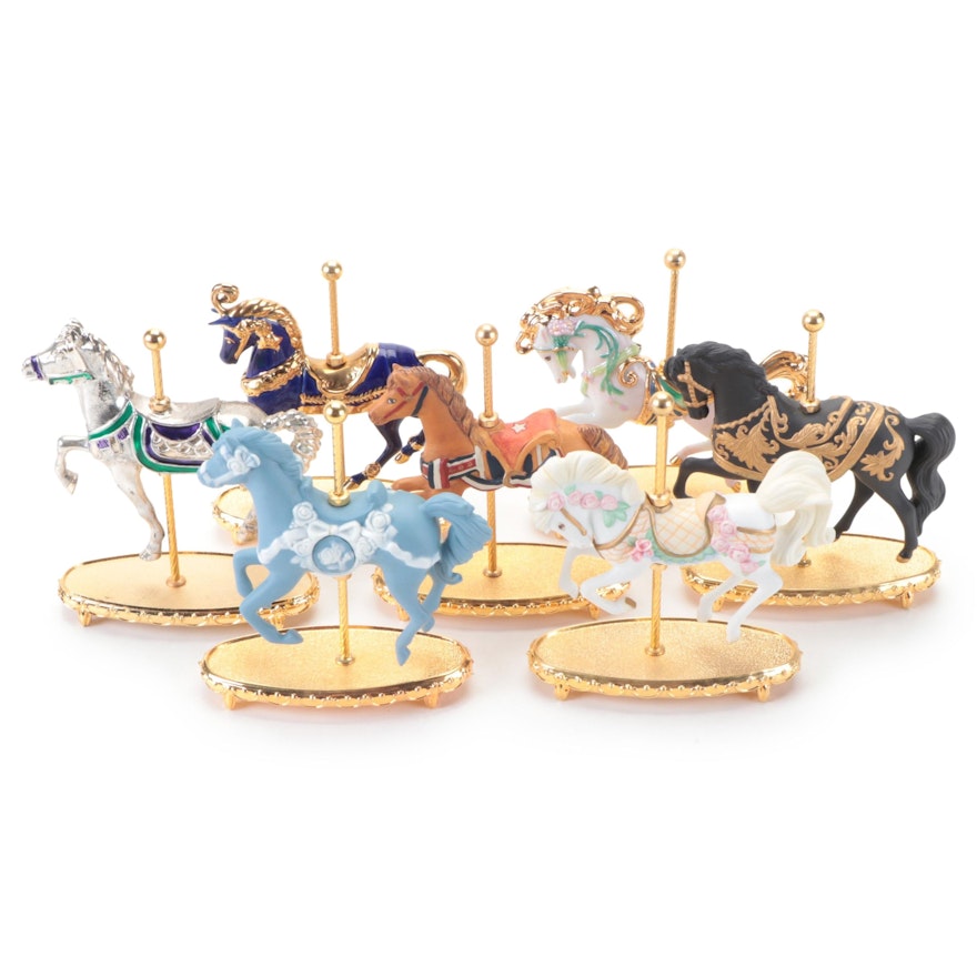 Franklin Mint Porcelain and Metal Carousel Horse Figurines