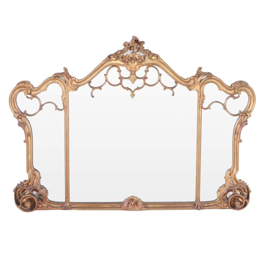 Baroque Style Giltwood and Composition Overmantel Mirror, 20th Century