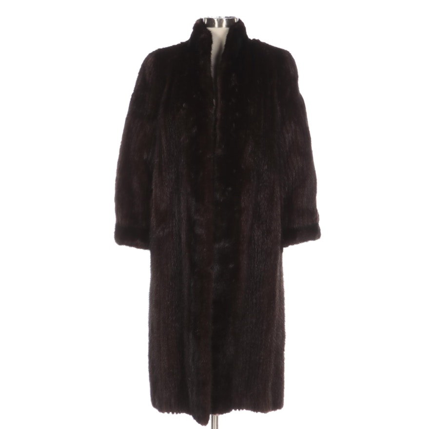 Mahogany Brown Mink Fur Coat with Stand Collar