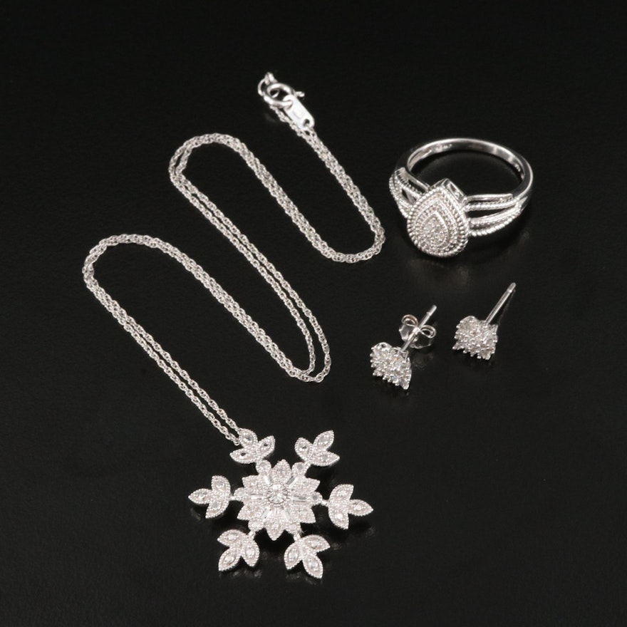Sterling Diamond Jewelry Selection with Snowflake Necklace