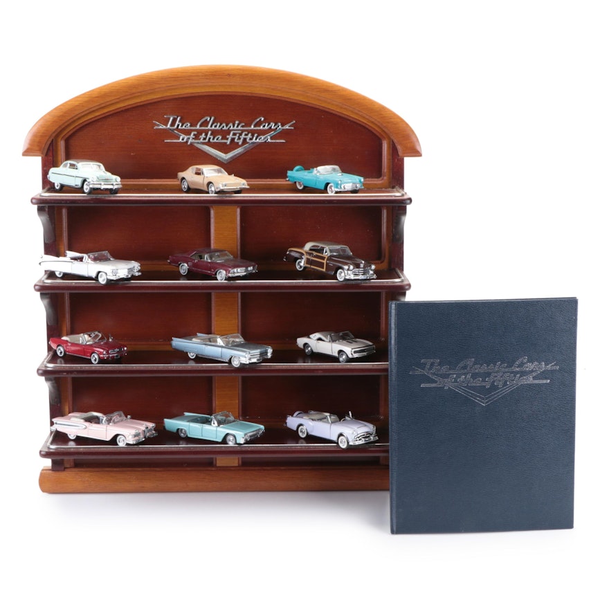 Franklin Mint Classic Cars of the Fifties Diecast Cars, Display Shelf, and Book