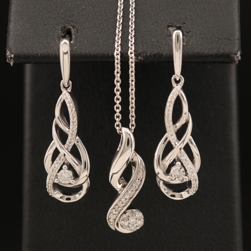 Sterling Diamond Necklace and Infinity Earrings