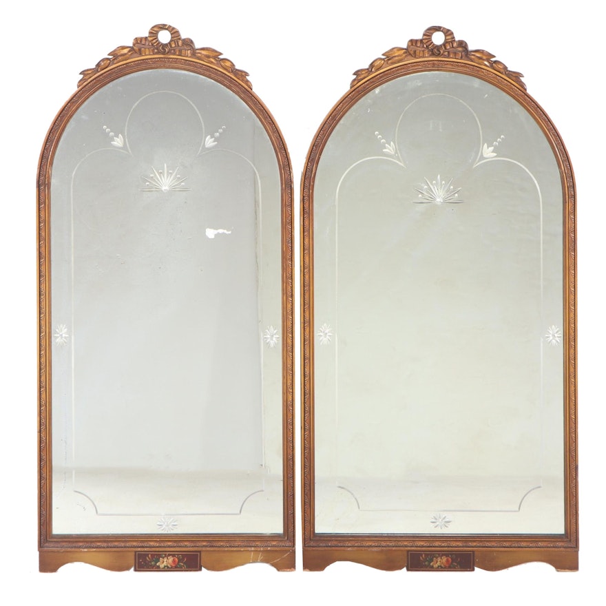 Pair of Gilt Mirrors with Wheel-Cut Detail, Early to Mid-20th Century