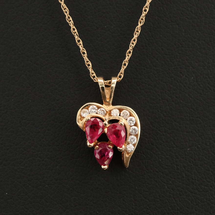 14K Gold Ruby and Diamond Pendant Necklace