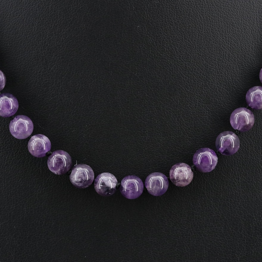 Amethyst Bead Necklace with 14K Clasp