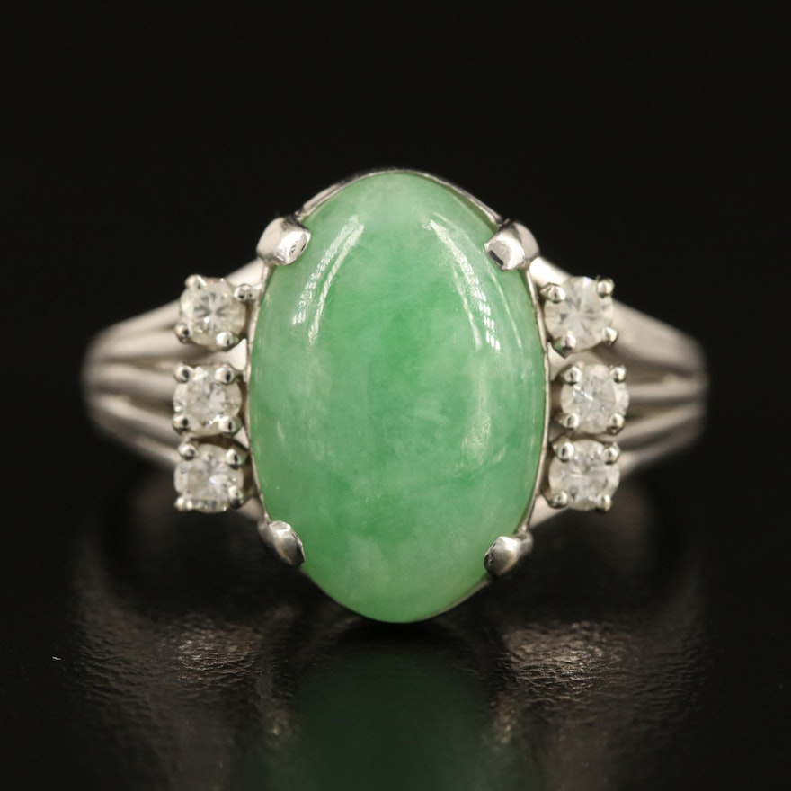 Vintage 14K Jadeite and Diamond Ring