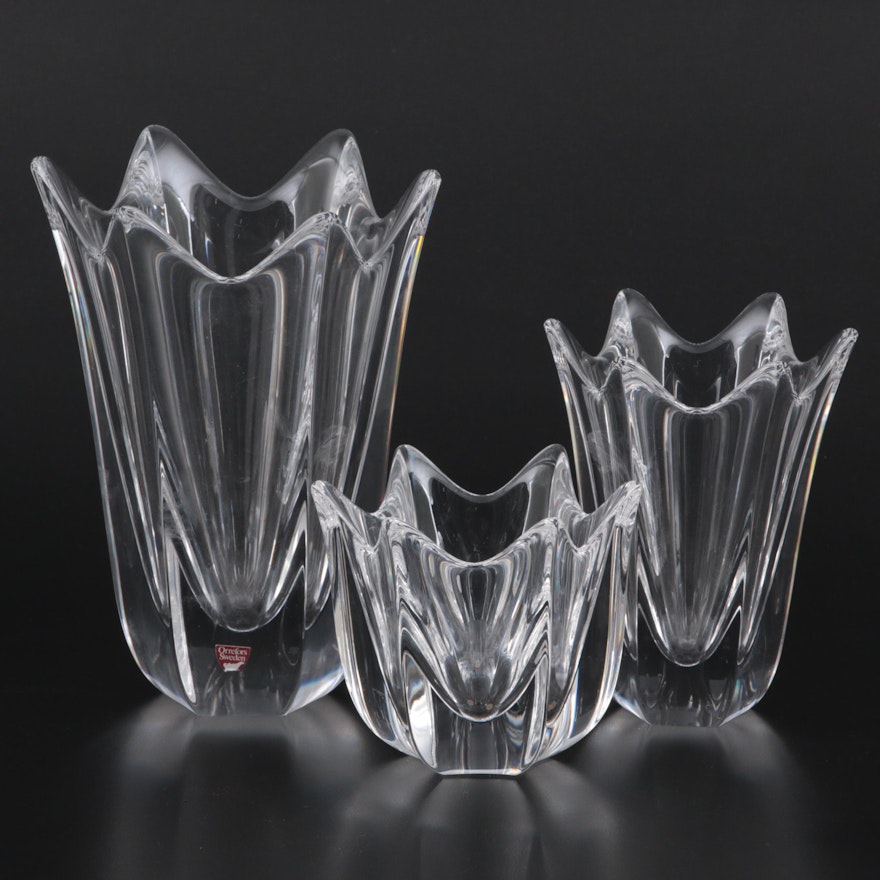 Orrefors Sweden "Fleur" Crystal Vases, 1989–2000