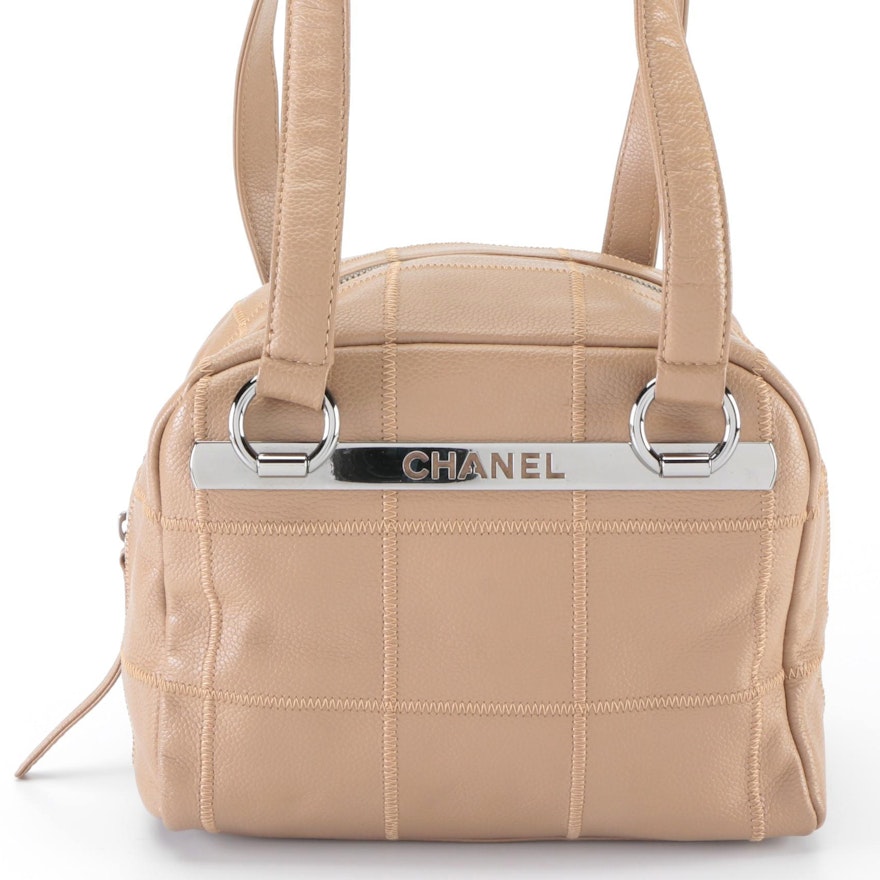 Chanel Chocolate Bar Shoulder Tote Bag in Caviar Leather