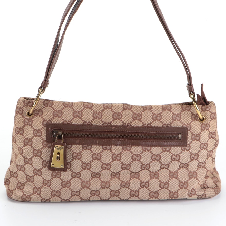 Gucci Shoulder Bag in GG Canvas and Brown Leather